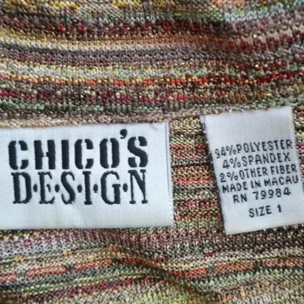 CHICO'S Multi Brown Striped Look Casual Button Down Shirt Blouse Size 1/M - Picture 4 of 4